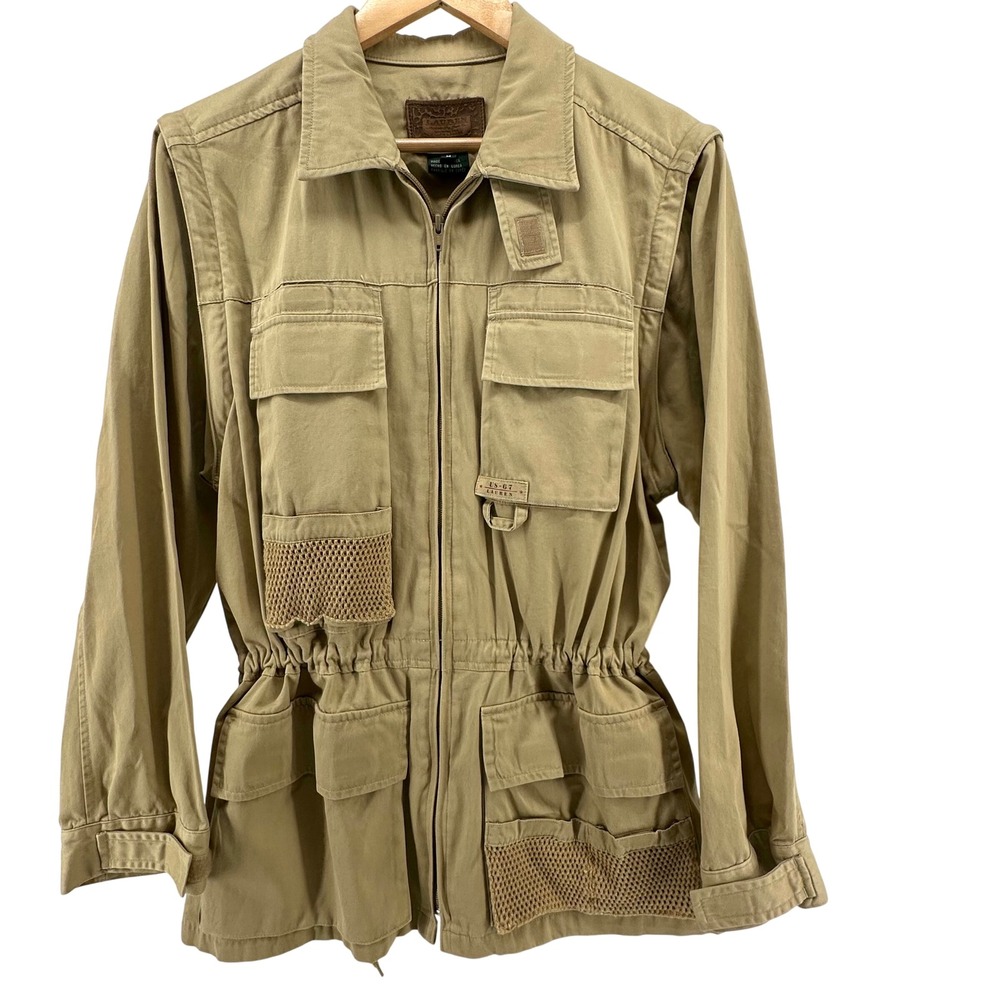 VTG Ralph Lauren Womens Khaki Cotton Safari Field Jacket Zip Utility Med
